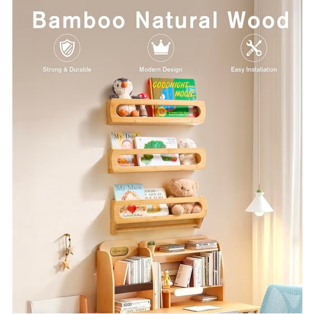 Nursery Book Shelves, Premium Bamboo Wood, Fully Assembled - Nursery Decor, Book - Picture 4 of 8